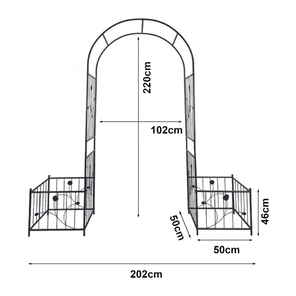 Arche à rosiers avec jardinières Barisciano acier 220 x 202 x 50 cm noir casa.pro