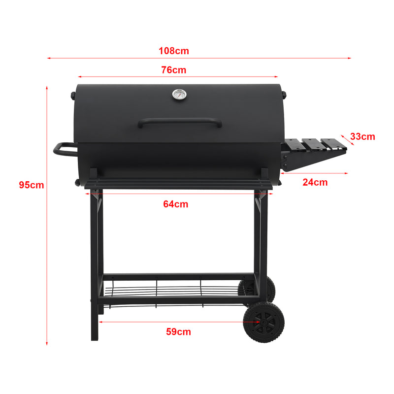 Croquis coté Chariot de barbecue au charbon de bois Armento 95 x 108 x 61 cm noir casa.pro
