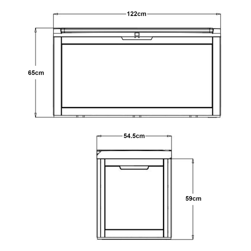 Croquis coté Coffre de jardin Atella 122 x 55 x 65 cm noir effet rotin casa.pro
