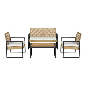 Salon de jardin 4 pièces Calciano aspect rotin beige noir naturel casa.pro