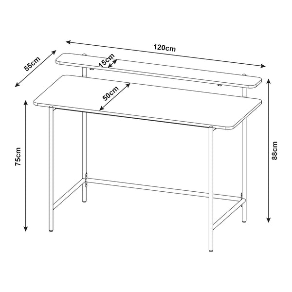 Scrivania Samnanger con Ripiano in Alto 120 x 55 x 88 cm -  Nero [en.casa]