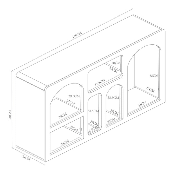 Consolle Rettangolare Vågå con 6 Scomparti Geometrici 110x30x70 cm Bianco [en.casa]