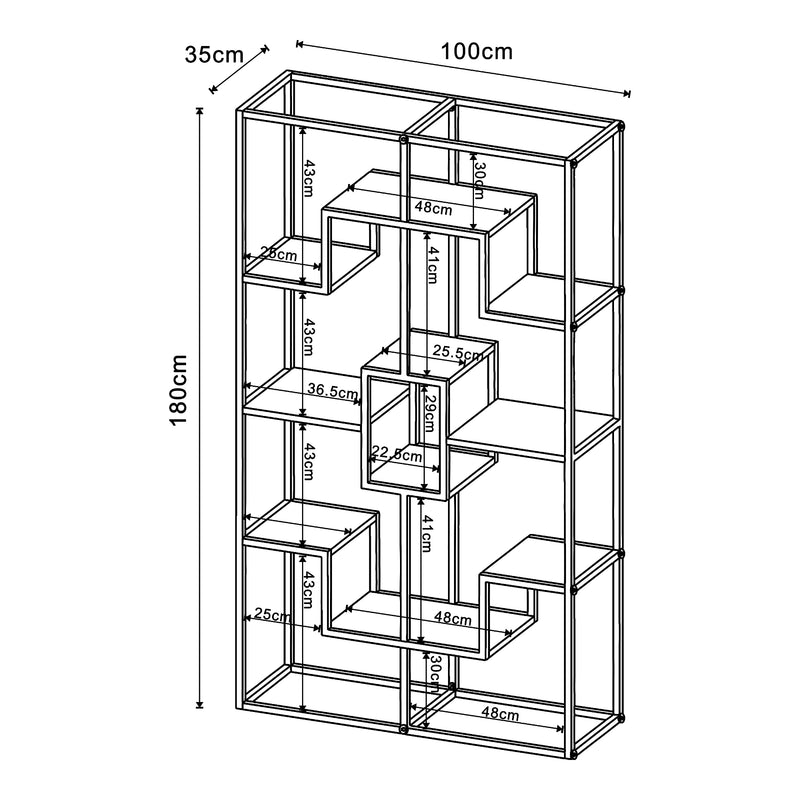 Schizzo in scala Scaffale da Terra Råde 180 x 100 x 35 cm - Nero [en.casa]
