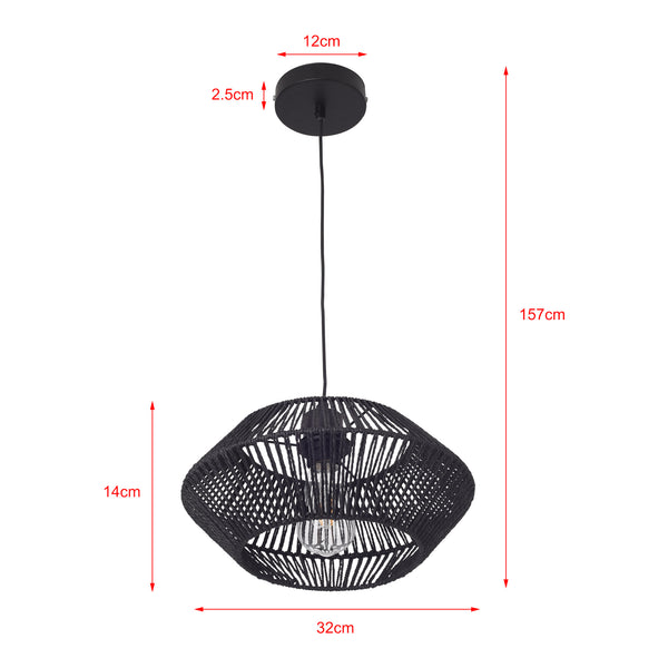 Hängeleuchte Amersham Metall+Rattan Schwarz [lux.pro]