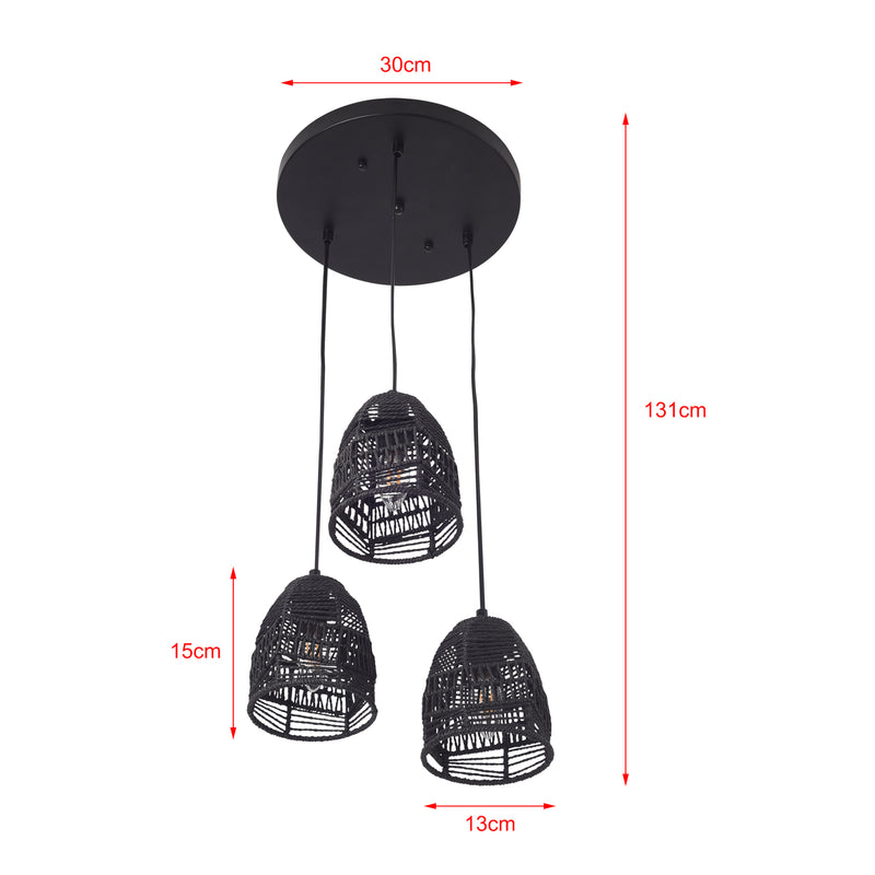 Croquis coté Suspension Andover 3 x E14 noir lux.pro