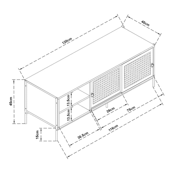 Meuble TV Tysnes 120 x 40 x 45 cm effet chêne noir [en.casa]