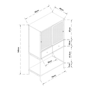 Credenza Tysnes con Scomparti Chiusi e Cassetti 140 x 80 x 40 cm - Effetto Rovere / Nero [en.casa]