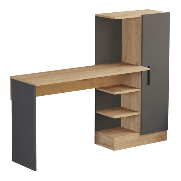 Bureau Varhalo avec armoire intégrée 120 x 153 x 40 cm effet chêne anthracite [en.casa]