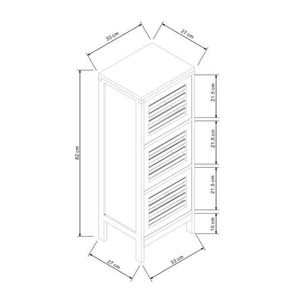 Comodino Ypäjä in Bambù a 3 Ante Tavolino Laterale 82 x 33 x 27 cm - Naturale [en.casa]