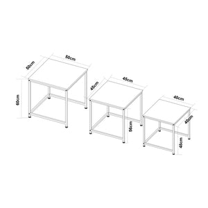 Lot de 3 tables basses gigognes Trollhättan noir effet marbre blanc [en.casa]