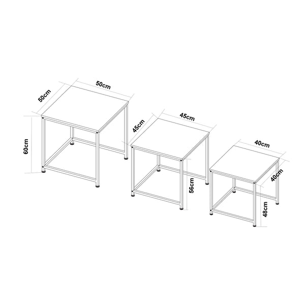 Lot de 3 tables basses gigognes Trollhättan noir effet marbre blanc [en.casa]