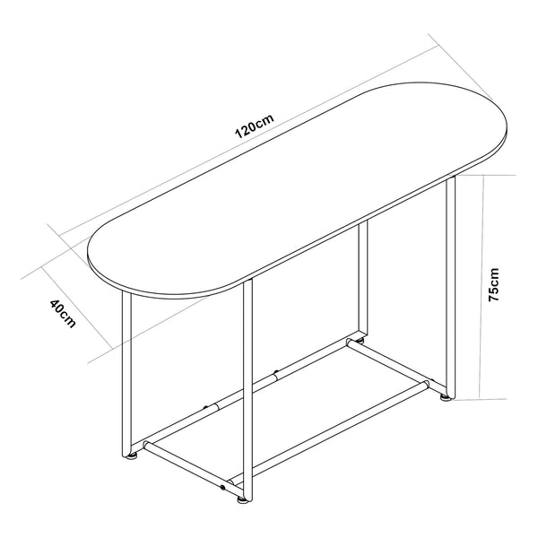 Tavolo a Consolle Nordfron con Piano Ellittico 120 x 40 x 75 cm - Effetto Marmo Bianco [en.casa]