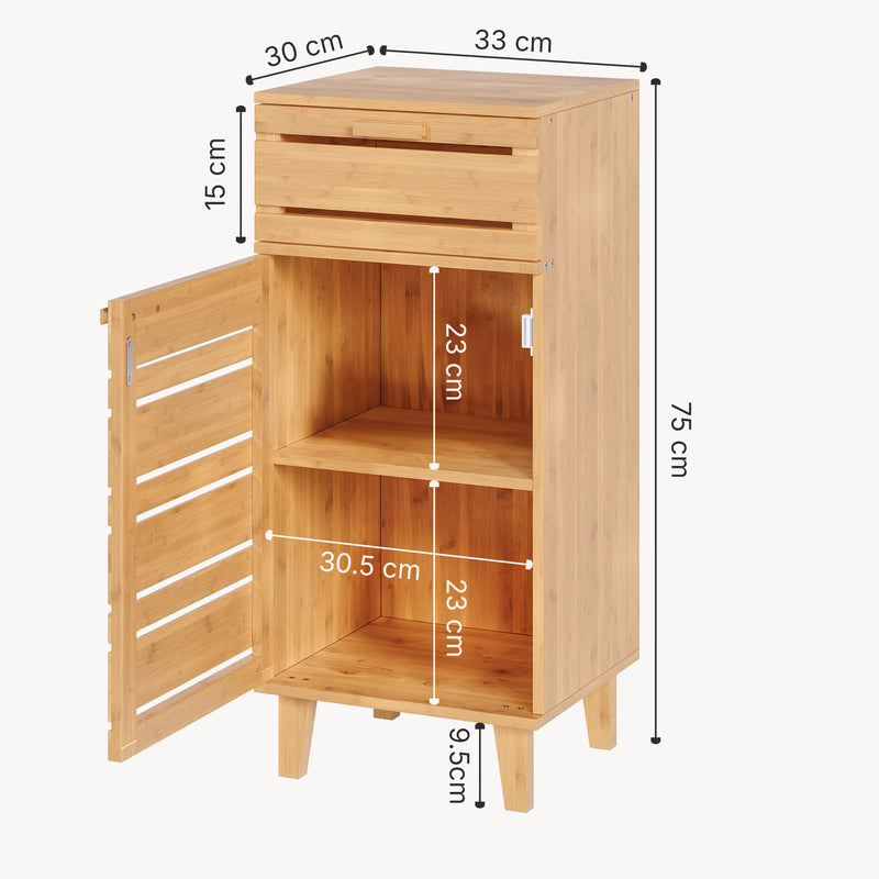 Croquis coté Armoire de salle de bain Epind bambou naturel [en.casa] 