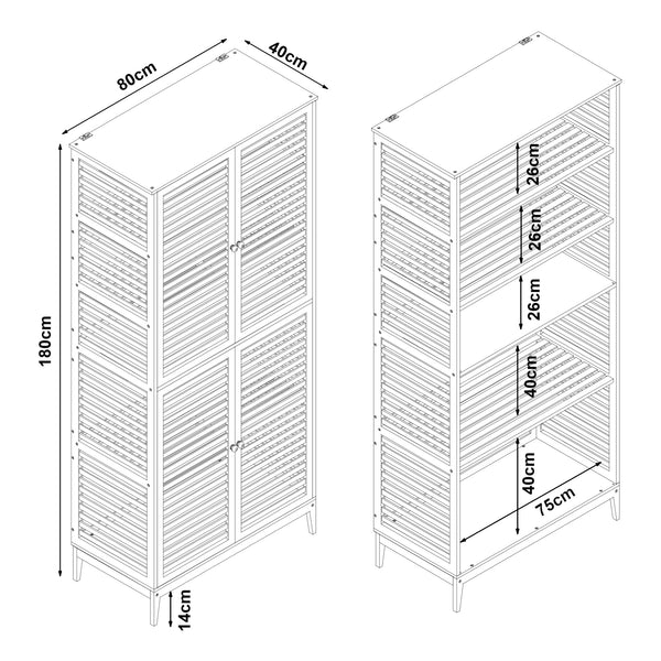 Armadio Alto Raurgela Multiuso Mobile da Terra per Bagno Cucina 180 x 80 x 40 cm - Bambù Naturale [en.casa]
