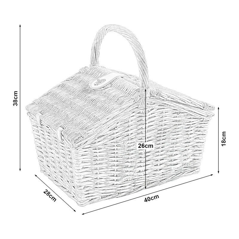 Croquis coté Panier de pique-nique pour 2 personnes Bucchianico naturel rouge casa.pro