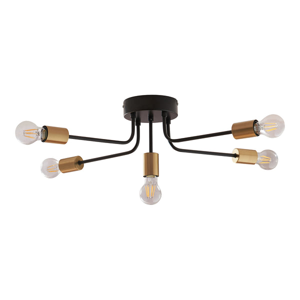 Lampada da Soffitto Benfleet con 5 Bracci in Metallo Nero con Attacchi Ottone lux.pro 