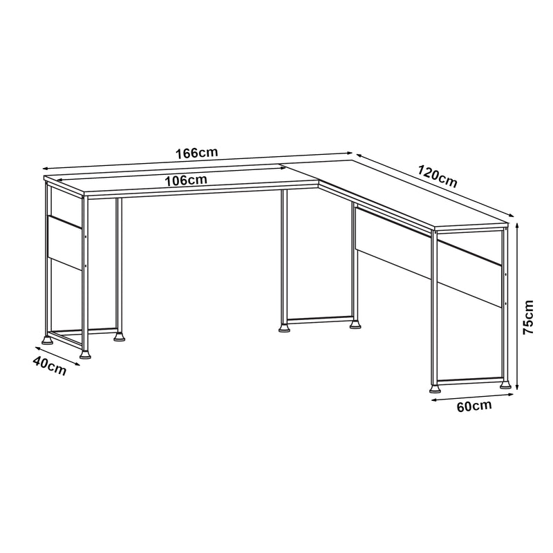 Croquis coté Bureau Karlstang 166 x 120 x 75 cm gris clair [en.casa] 