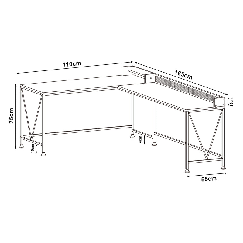 Croquis coté Bureau Frelvepirg 165 x 110 x 90 cm noir effet noyer [en.casa]