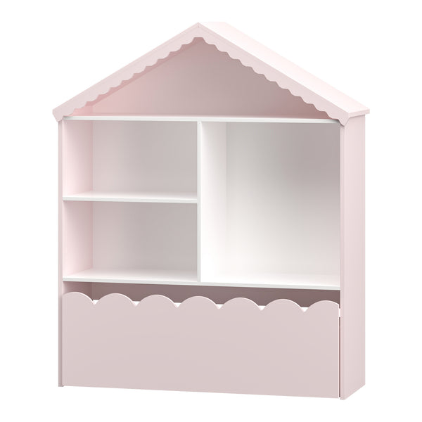 Scaffale Vestnes con 4 Vani Portaoggetti e Cassetto per Cameretta - Rosa/Bianco [en.casa]