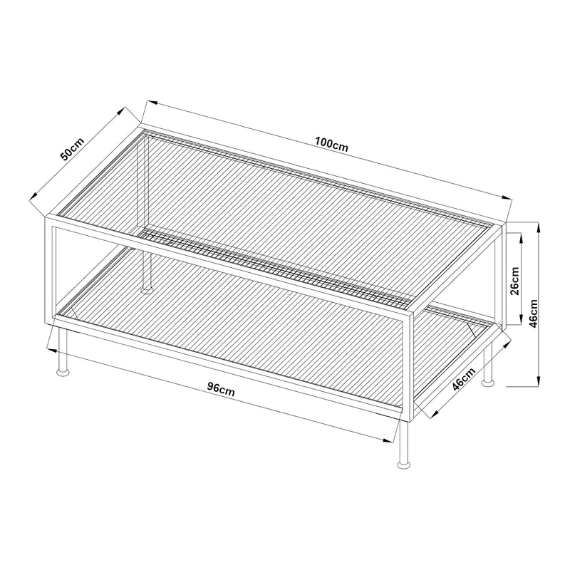 Croquis coté Table basse Lindau acier verre 100 x 50 x 46 cm blanc crème [en.casa] 