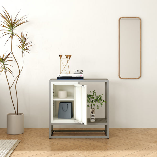 Credenza Burlöv in Acciaio Mobile Contenitore Basso 70x72x35 cm Grigio / Bianco [en.casa] 