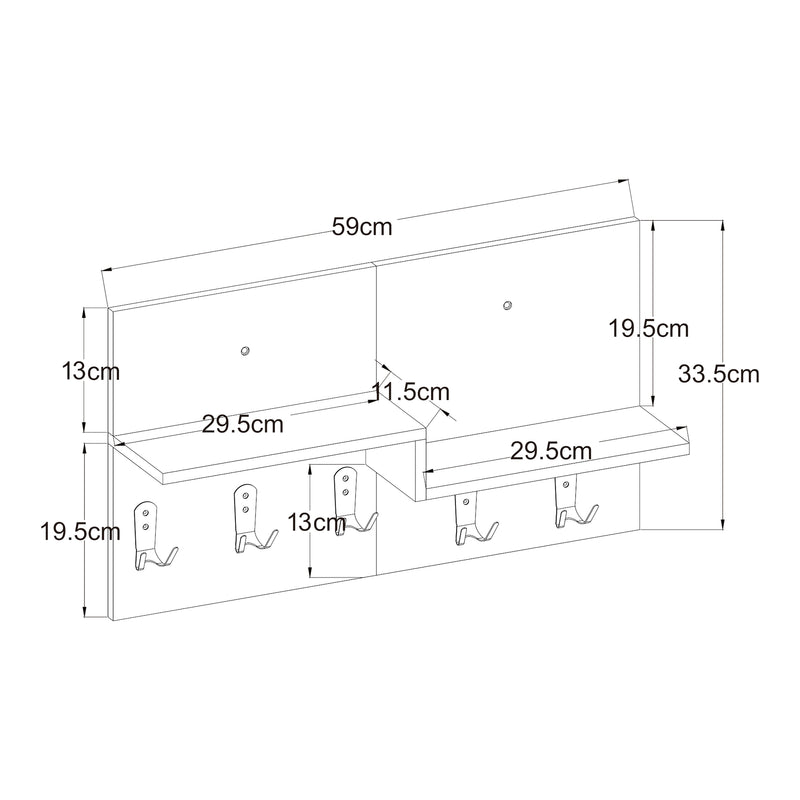 Schizzo in scala Appendiabiti a Parete Botaruvn con Ripiani e Ganci Doppi 34 x 59 x 13 cm - Beige / Bianco [en.casa]