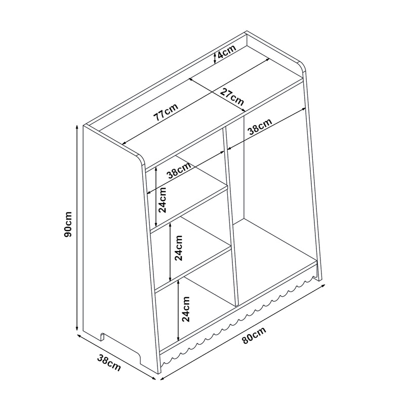 Schizzo in scala Guardaroba Aperto Vestnes per Cameretta 90x80x38 cm a Misure di Bimbi - Rosa/Bianco [en.casa]