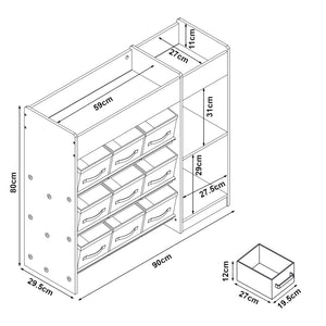 Scaffale Farusa per Cameretta con Scomparti e 9 Scatole Pieghevoli 80 x 90 x 30 cm - Design Aqua Dream [en.casa]