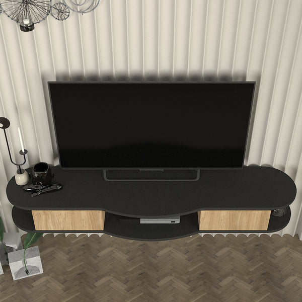 Meuble TV Nyskiri mural 150 x 35 x 19 cm anthracite / effet chêne [en.casa] 