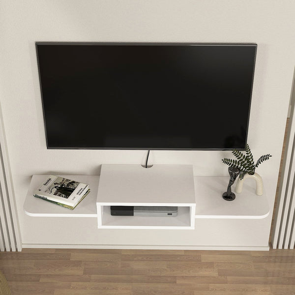 Mobile Porta TV Tar da Parete con Vano Aperto e Ripiani 115 x 30 x 16 cm - Bianco [en.casa]