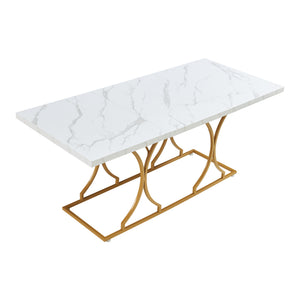 Tavolo da Pranzo Foga 180x80x75 cm Effetto Marmo Bianco / Oro [en.casa] 