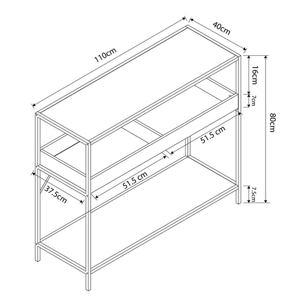 Table console Belana 110 x 40 x 80 cm noir effet chêne [en.casa]