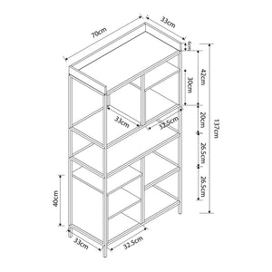 Libreria Belana Scaffale da Terra con Scomparti Aperti 137 x 70 x 33 cm - Nero/Effetto Rovere [en.casa]

