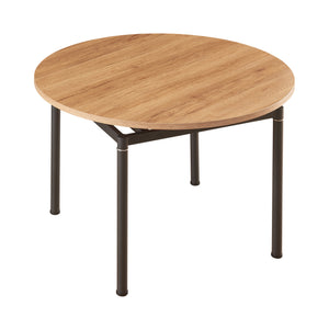 Set da Pranzo Hemnes Tavolo Rotondo Ø100 cm Effetto Rovere e 4 Sedie Tessuto Beige [en.casa]