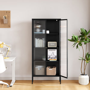 Mobile Vetrina Vinterhavn con Ante in Vetro e Ripiani 180 x 80 x 35 cm - Nero [en.casa]