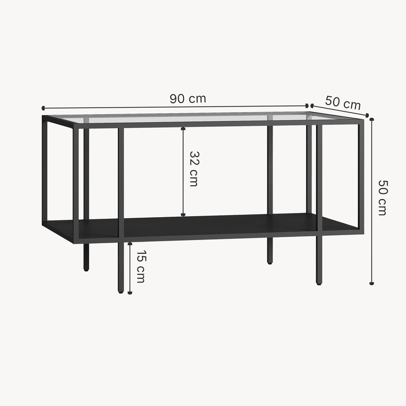 Croquis coté Table basse Nynna acier 90 x 50 x 50 cm noir [en.casa]