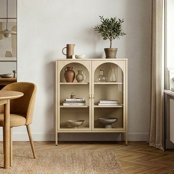 Vetrina-Sideboard Klippestad Acciaio 95x80x35 cm Colore cammello [en.casa]