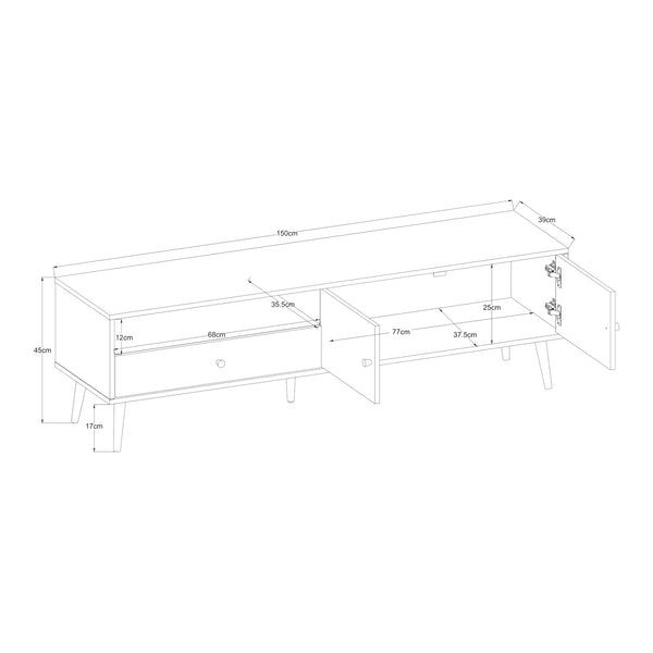 Meuble TV Hallevil 150 x 39 x 45 cm gris clair [en.casa]