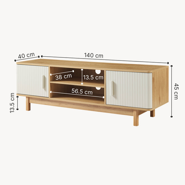 Meuble TV Ferrersp avec 2 portes 140 x 40 x 45 cm effet chêne / couleur sable [en.casa] 