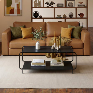 Tavolino da Salotto Færder in Acciaio con Doppio Ripiano 115x50x45 cm Nero opaco [en.casa]
