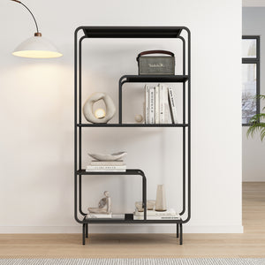 Libreria in Acciaio Færder con Scomparti Aperti 145 x 76 x 33 cm - Nero Opaco [en.casa]