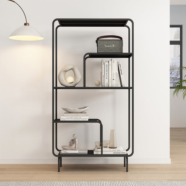 Libreria in Acciaio Færder con Scomparti Aperti 145 x 76 x 33 cm - Nero Opaco [en.casa]