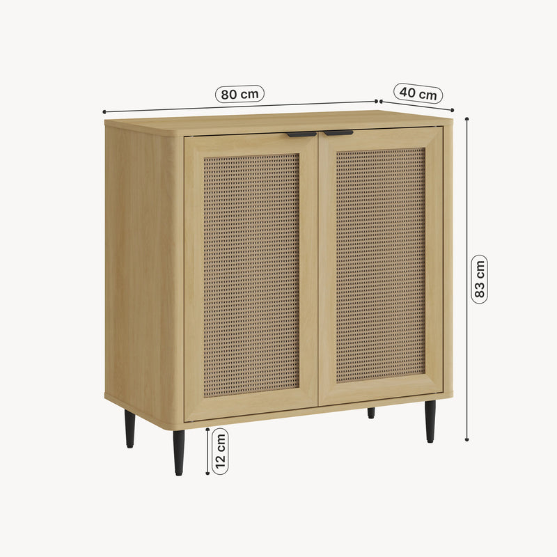 Maßskizze Sideboard Lukhomso 83x80x40 cm Eicheoptik/Rattanoptik [en.casa]