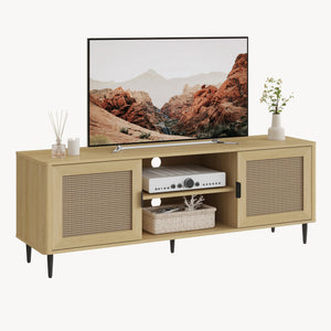 Meuble TV Lukhomso 152 x 40 x 54 cm effet chêne/ rotin [en.casa] 