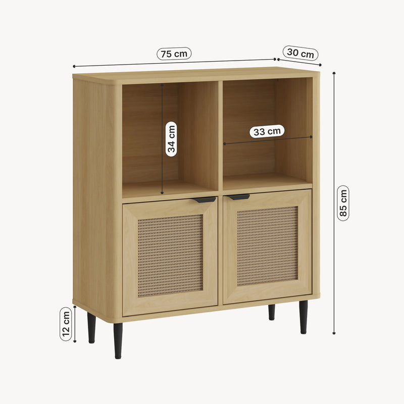Croquis coté Commode Lukhomso 85 x 75 x 30 cm effet chêne [en.casa]