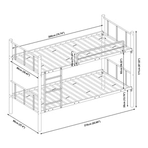 Lit superposé en métal Berimma avec 2 matelas 90 x 200 cm noir [en.casa] 