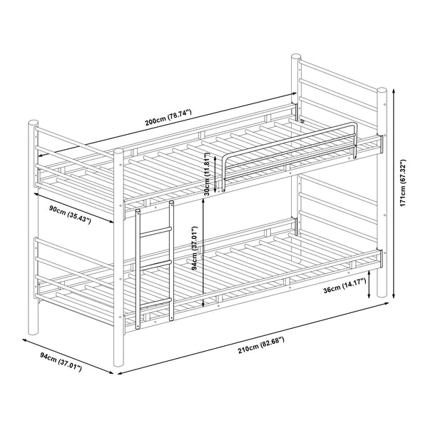 Lit superposé en métal Bevapis avec 2 matelas 90 x 200 cm noir [en.casa] 