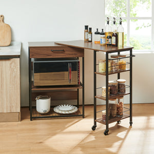 Scaffale da Cucina Kirhuskyna con Modulo Laterale Estraibile Girevole 130x40x85 cm Effetto Noce/Nero [en.casa]