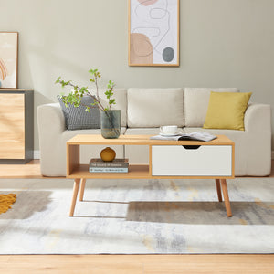 Table basse Bordkak avec tiroir 100 x 48 x 45 cm effet chêne blanc [en.casa]