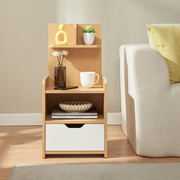 Table de nuit Bordkak avec une étagère 75 x 35 x 30 cm effet chêne / blanc [en.casa]